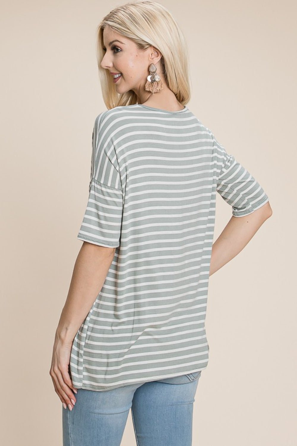 BOMBOM Striped Round Neck T-Shirt - Runway Regalia