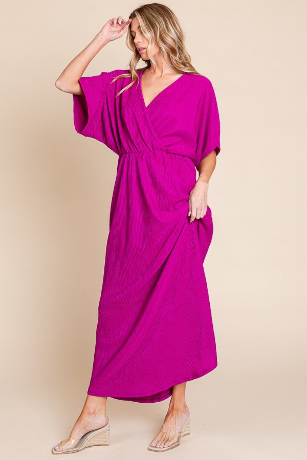 BOMBOM Surplice Maxi Dress with Pockets - Runway Regalia