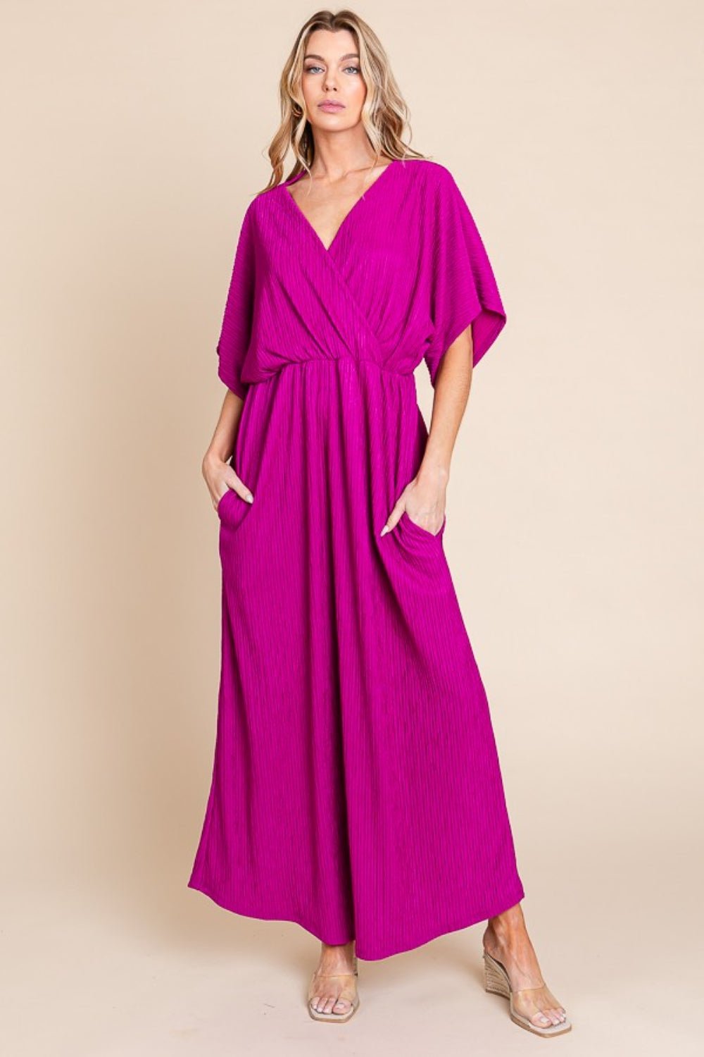 BOMBOM Surplice Maxi Dress with Pockets - Runway Regalia