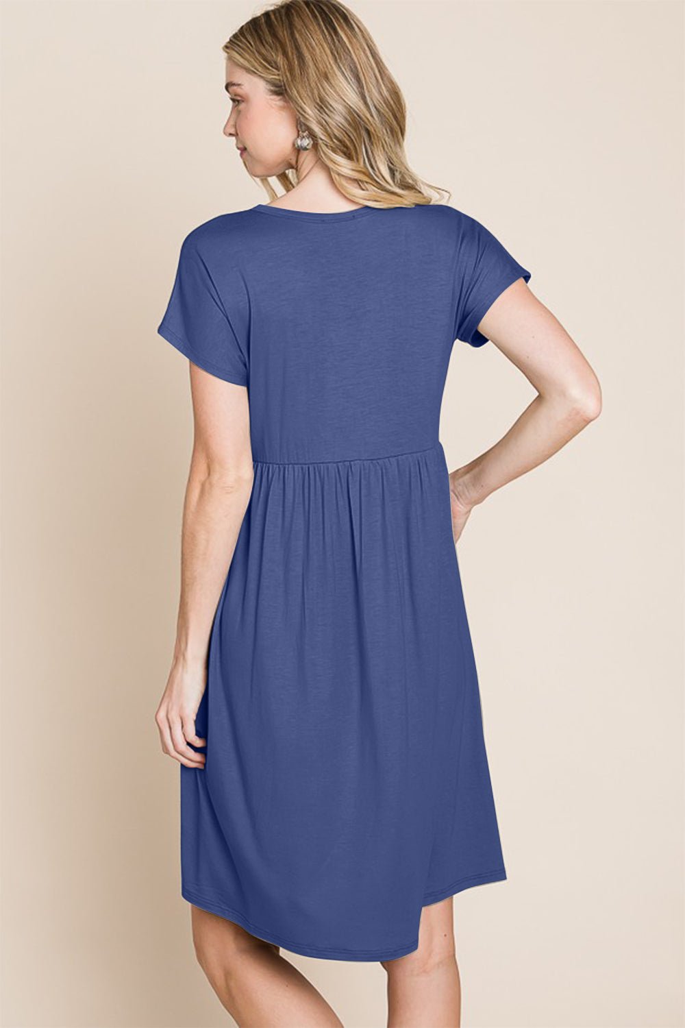 BOMBOM V - Neck Short Sleeve Dress - Runway Regalia