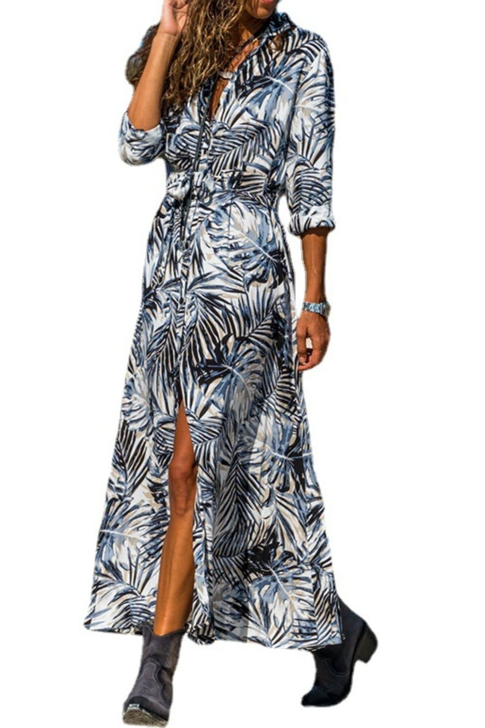 Botanical Print Maxi Shirt Dress - Runway Regalia