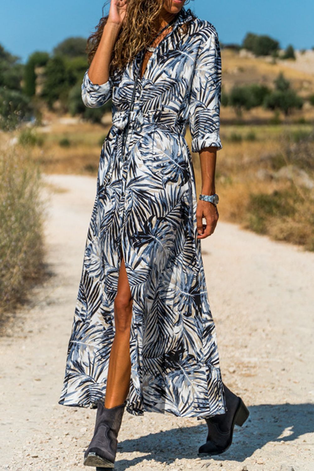 Botanical Print Maxi Shirt Dress - Runway Regalia