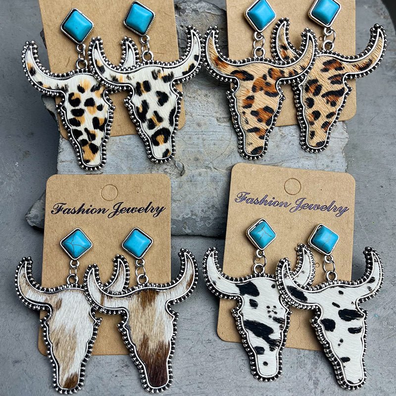 Bull Shape Turquoise Dangle Earrings - Runway Regalia