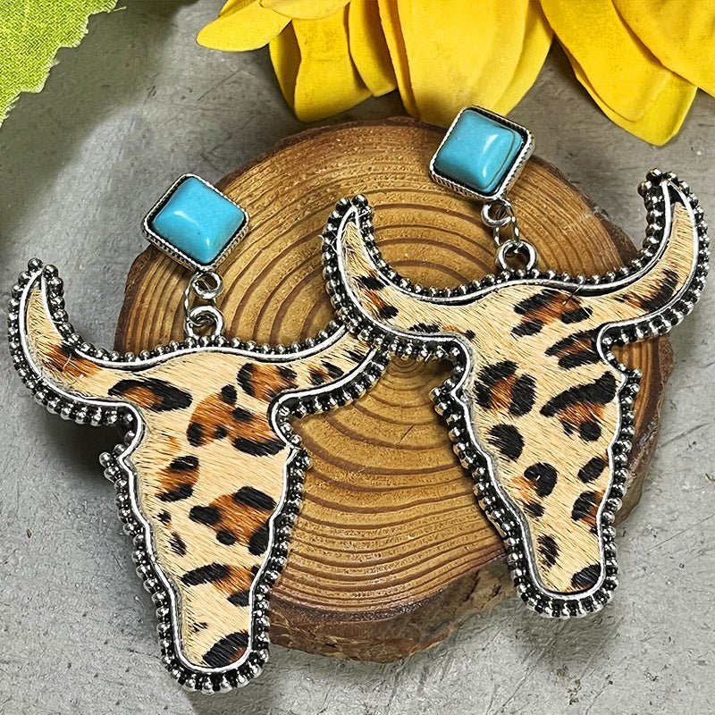 Bull Shape Turquoise Dangle Earrings - Runway Regalia