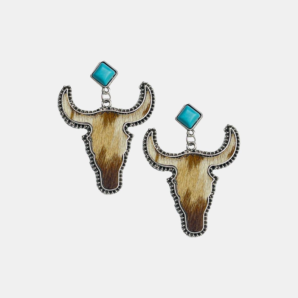 Bull Shape Turquoise Dangle Earrings - Runway Regalia