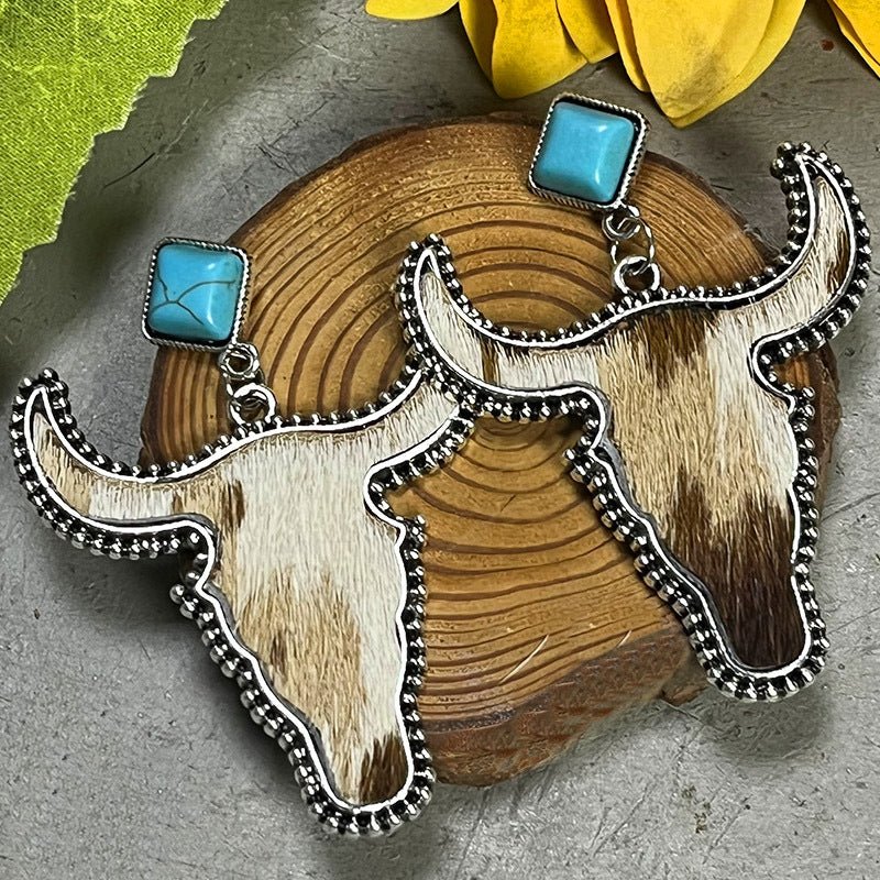 Bull Shape Turquoise Dangle Earrings - Runway Regalia