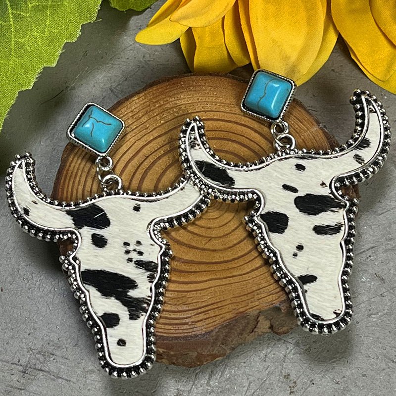 Bull Shape Turquoise Dangle Earrings - Runway Regalia