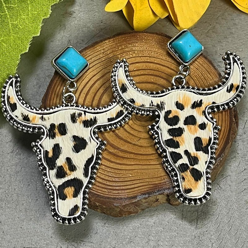 Bull Shape Turquoise Dangle Earrings - Runway Regalia