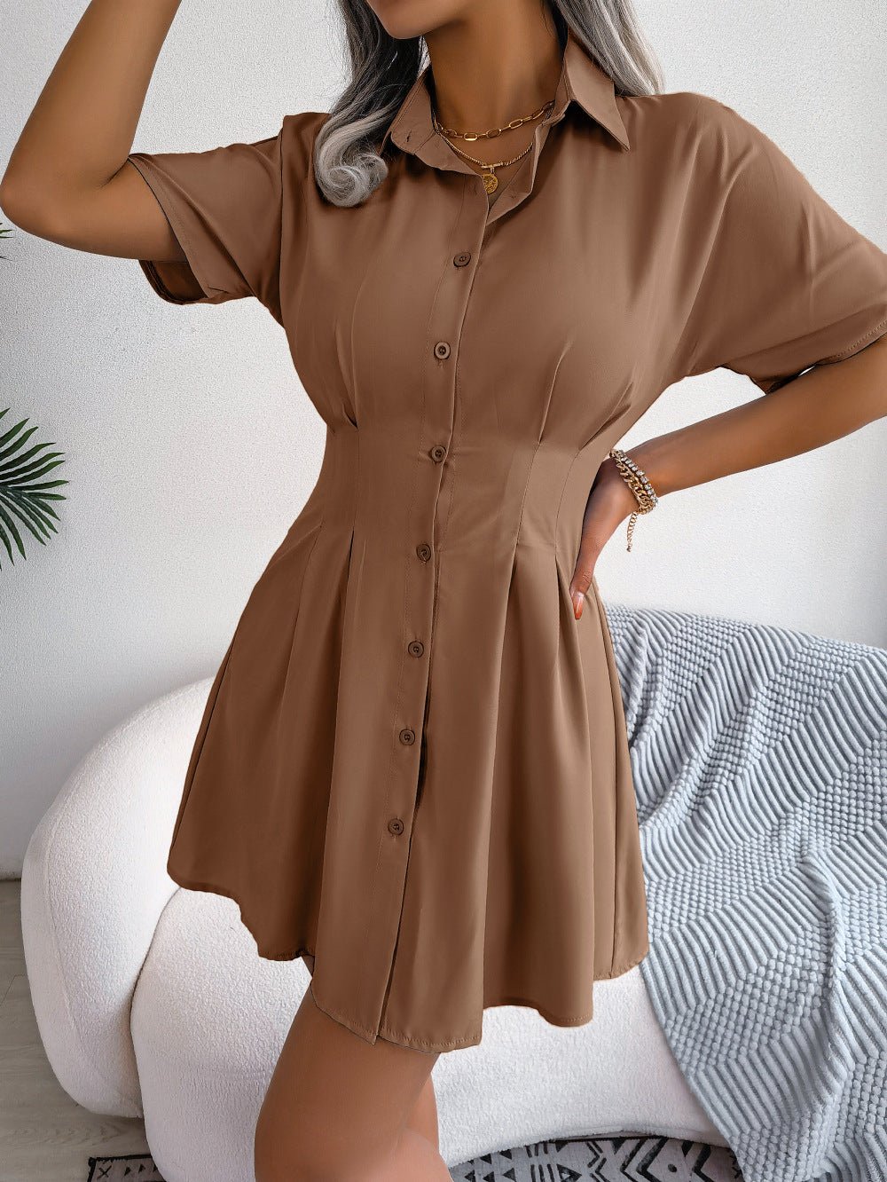 Button Down Collared Mini Dress - Runway Regalia