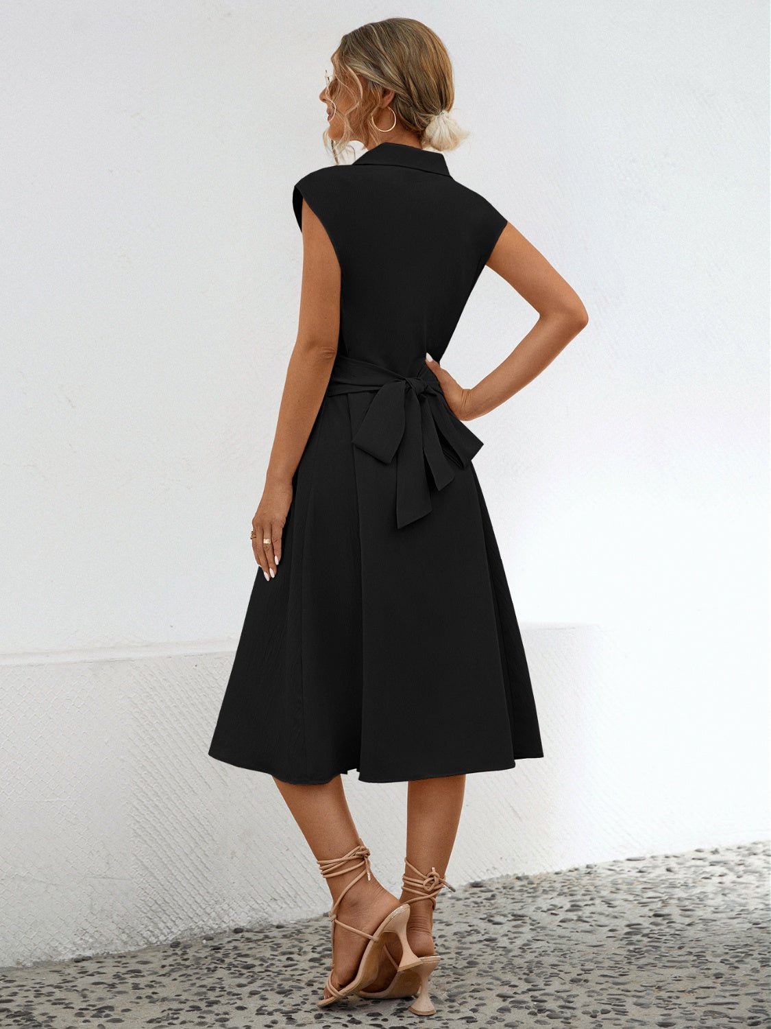 Button Up Cap Sleeve Midi Dress - Runway Regalia