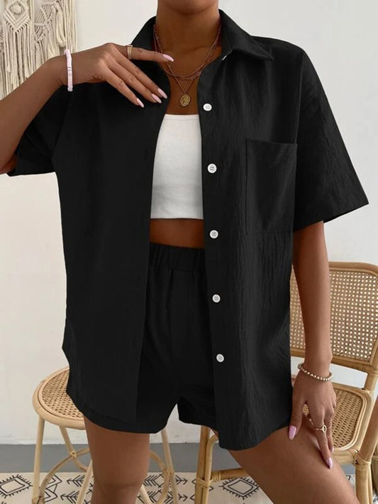 Button Up Short Sleeve Shirt and Shorts Set - Runway Regalia