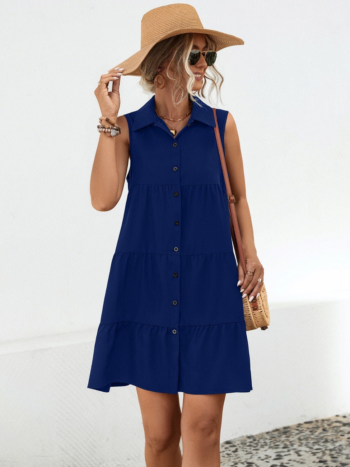 Button Up Sleeveless Mini Dress - Runway Regalia