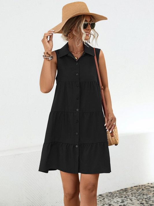 Button Up Sleeveless Mini Dress - Runway Regalia