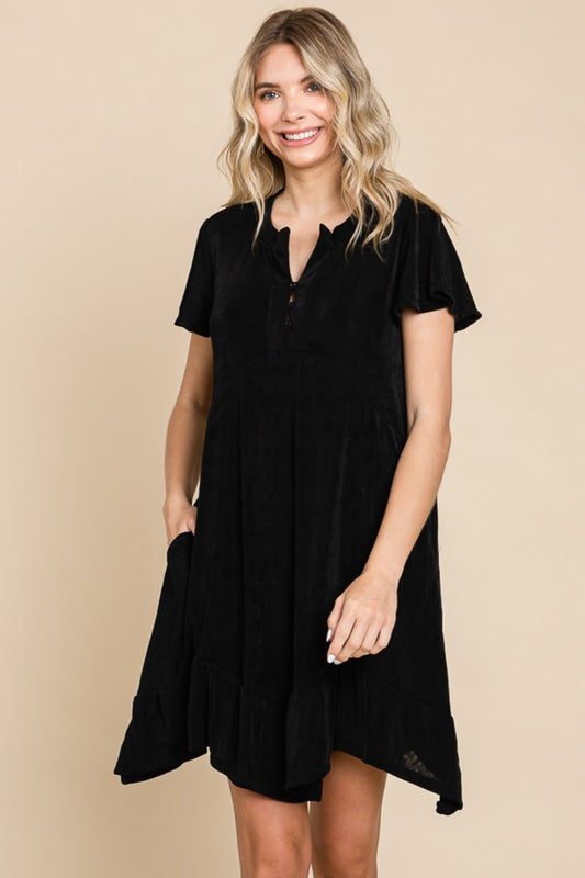 Culture Code Full Size Short Sleeve Ruffled Asymmetric Hem Dress