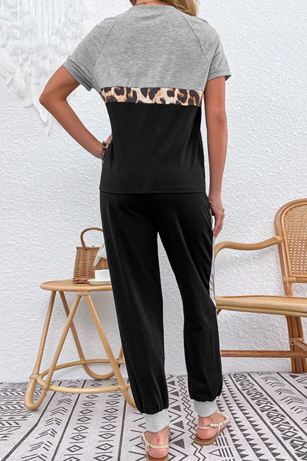 Perfee Short Sleeve Top and Drawstring Pants Set