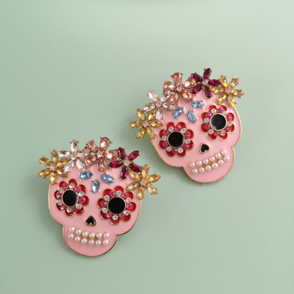 Pendientes de aleación con diamantes de imitación y calaveras