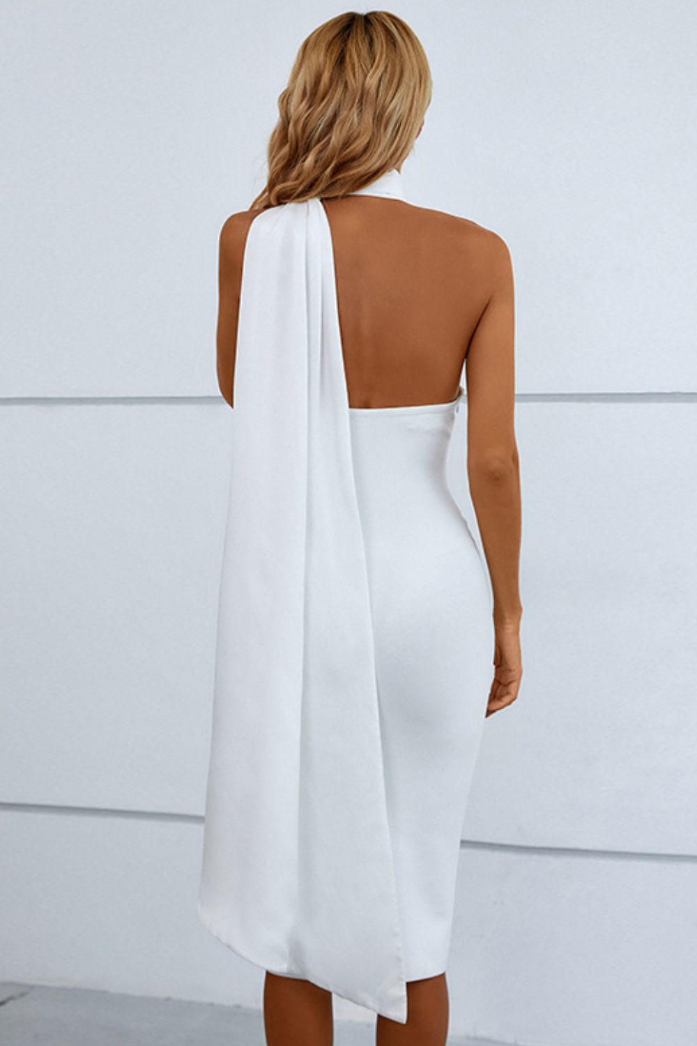 Cascading Detail Halter Neck Bodycon Dress - Runway Regalia