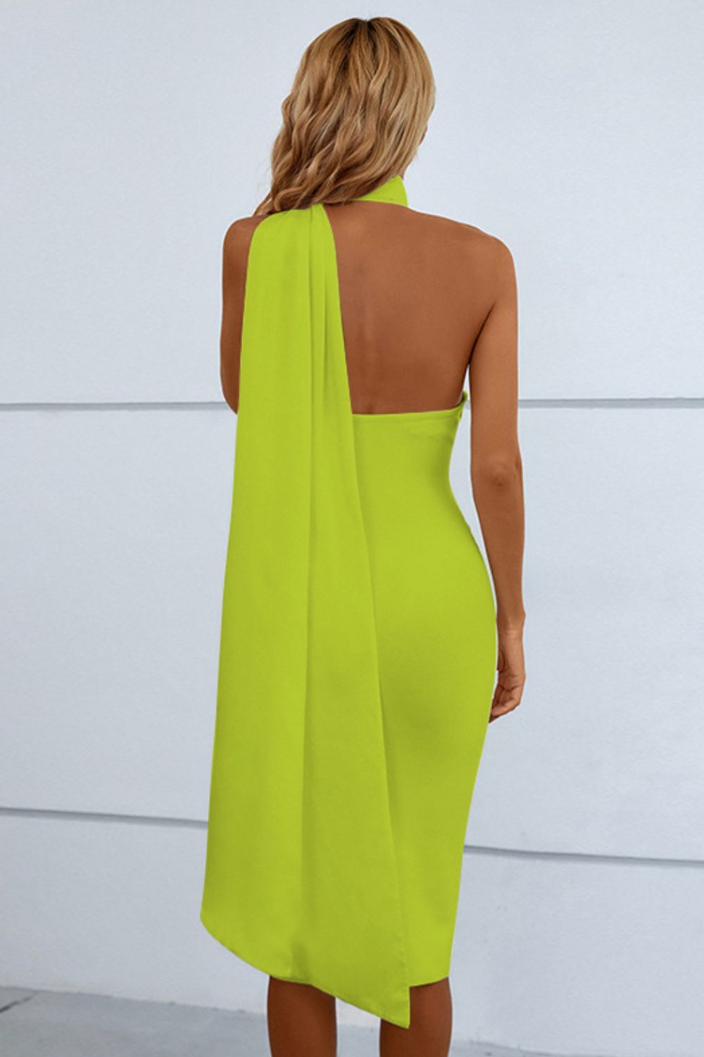 Cascading Detail Halter Neck Bodycon Dress - Runway Regalia