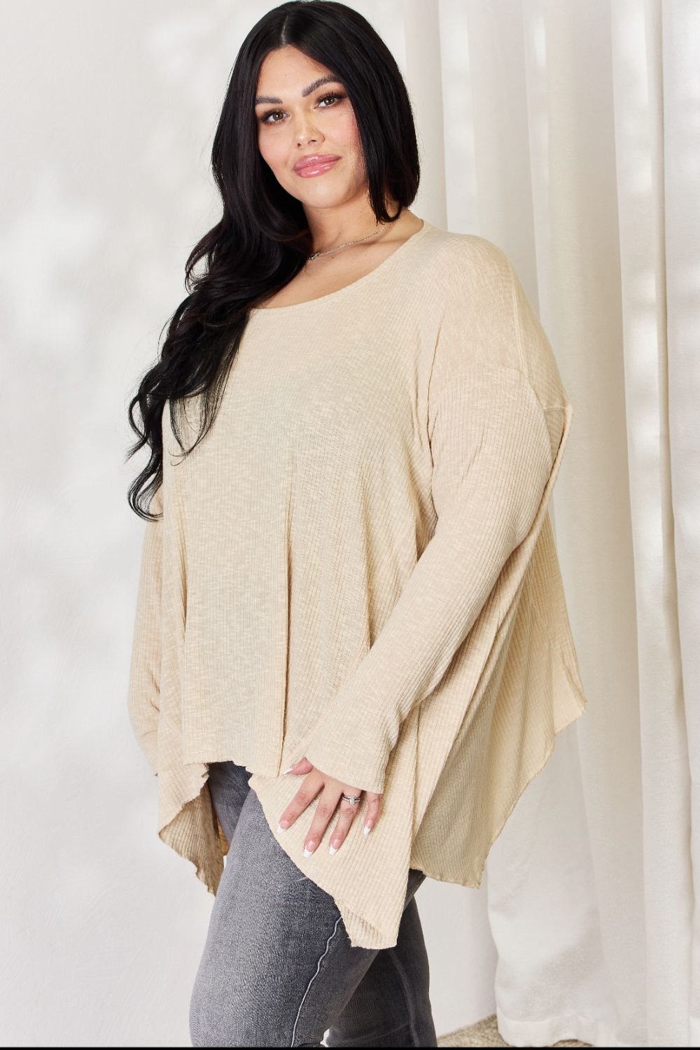 HEYSON Full Size Oversized Sharkbite Hem Top