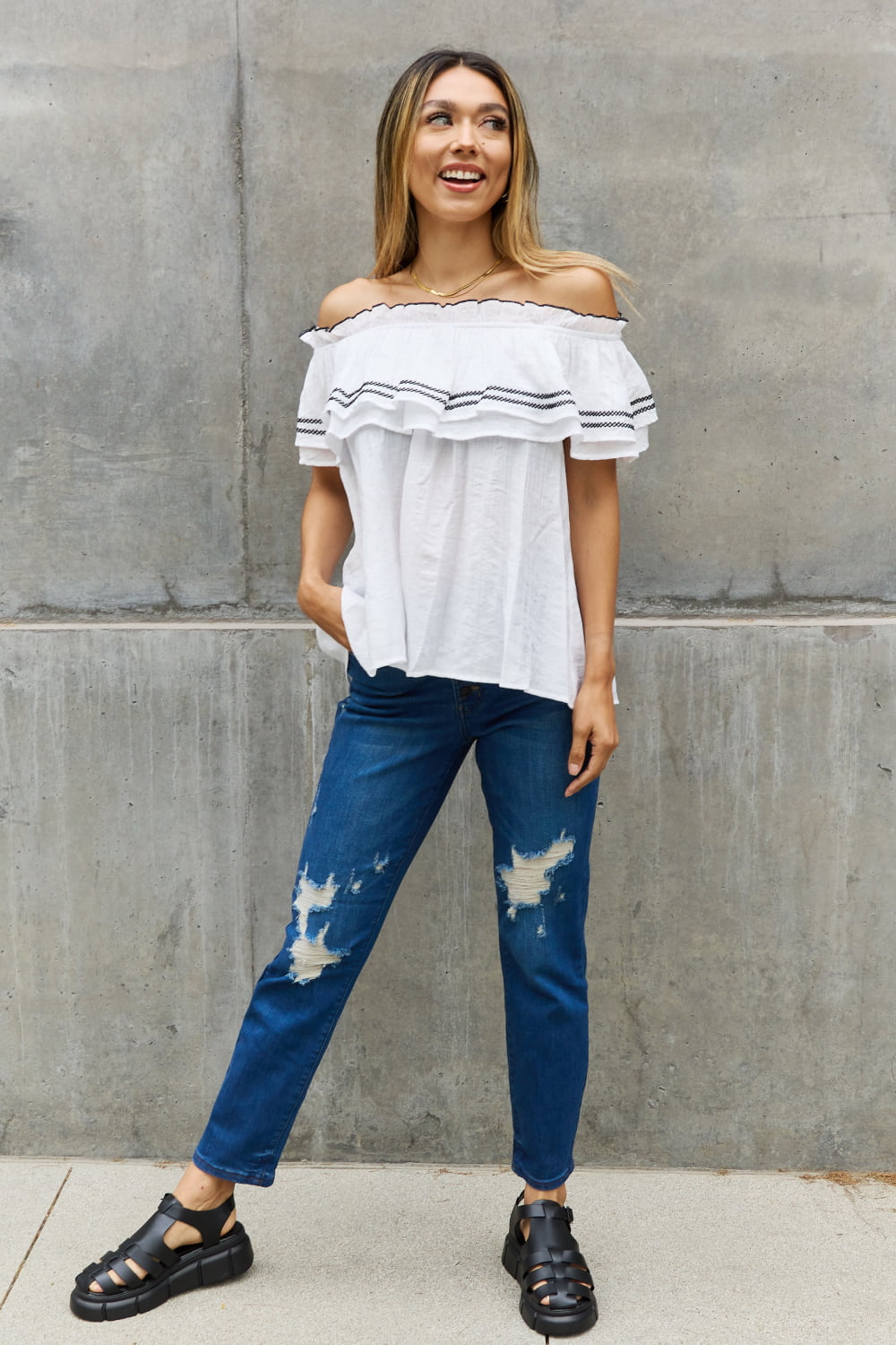 ODDI Full Size Off The Shoulder Ruffle Blouse