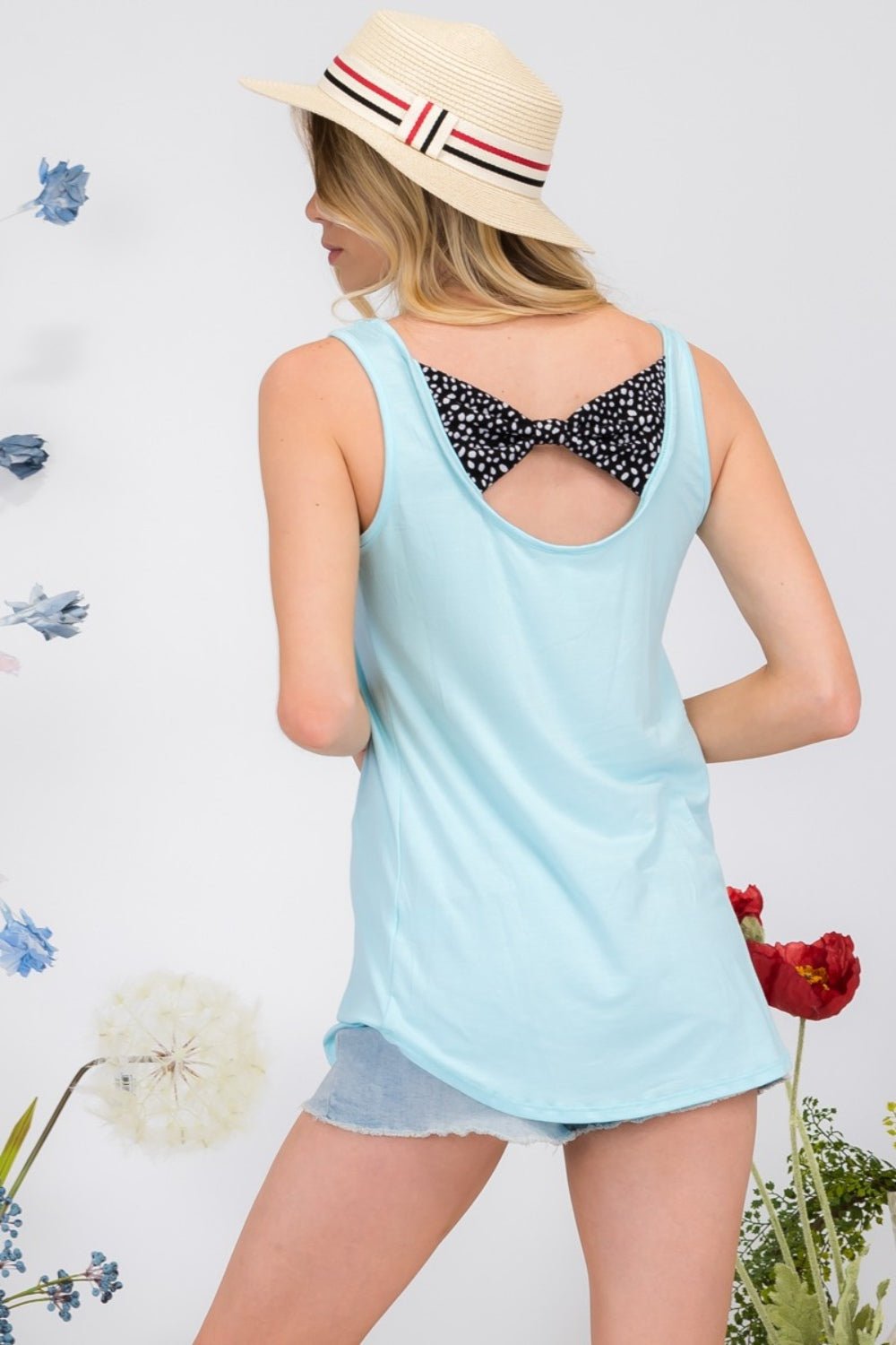 Celeste Full Size Back Contrast Bow Tie Tank - Runway Regalia