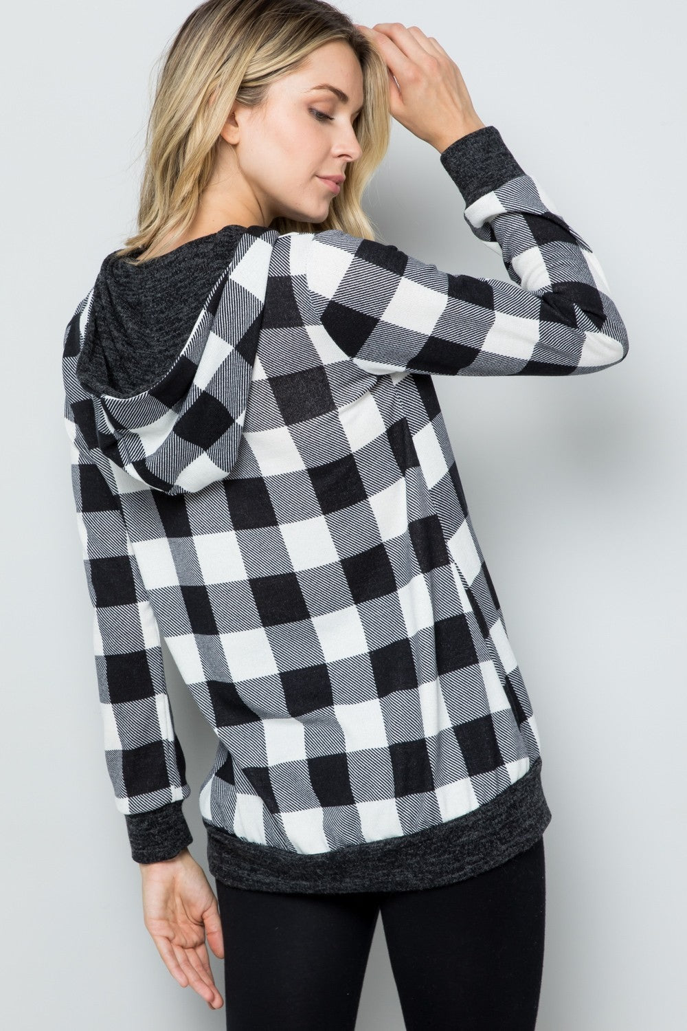 Celeste Full Size Contrast Plaid Long Sleeve Hoodie - Runway Regalia