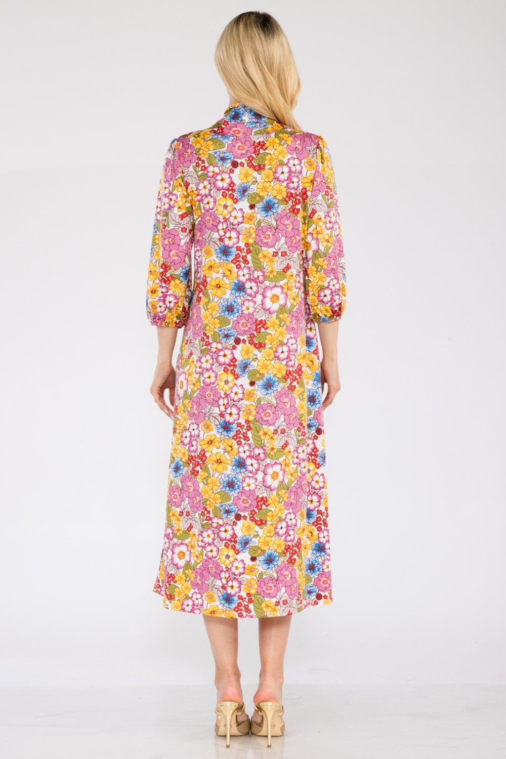 Celeste Full Size Floral Midi Dress with Bow Tied - Runway Regalia