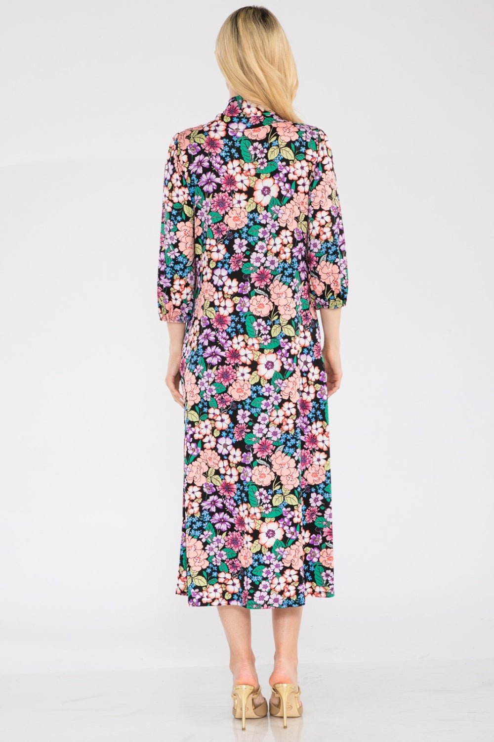 Celeste Full Size Floral Midi Dress with Bow Tied - Runway Regalia