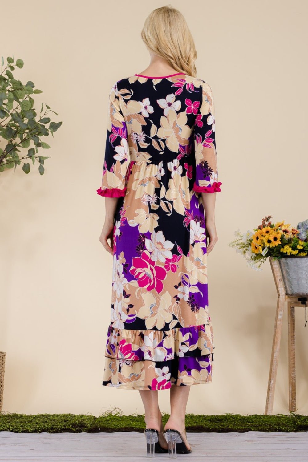 Celeste Full Size Floral Ruffled Midi Dress - Runway Regalia