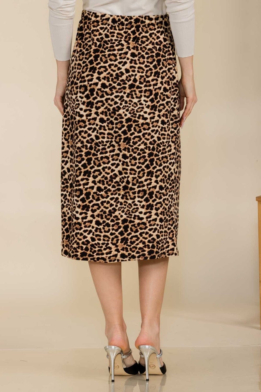 Celeste Full Size Leopard A - Line Midi Skirt - Runway Regalia