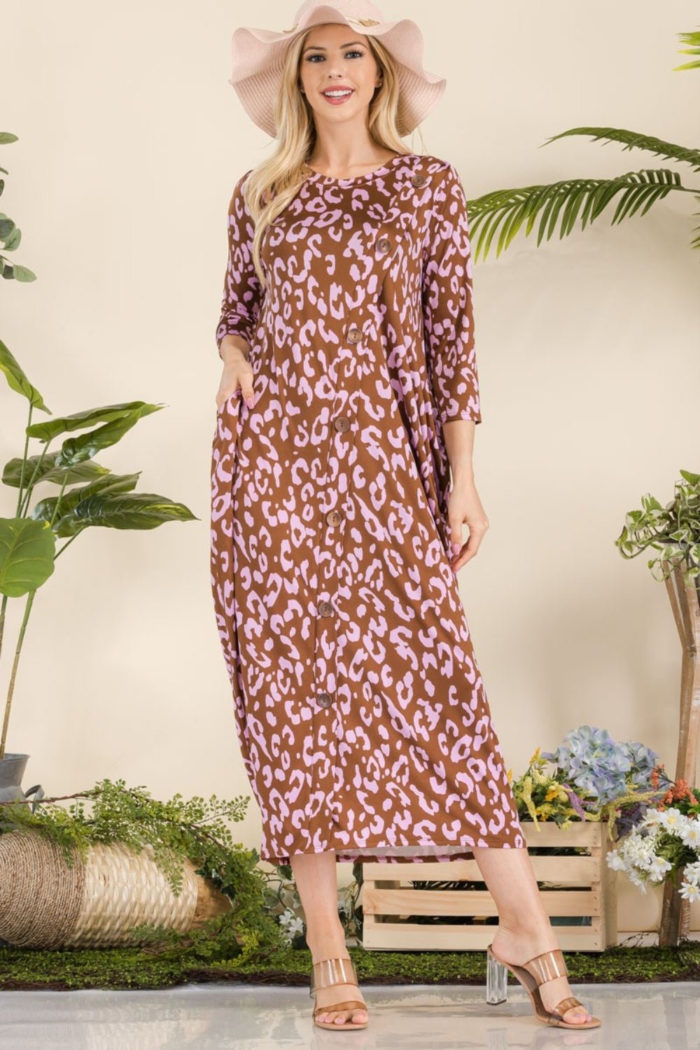 Celeste Full Size Leopard Contrast Dress with Pockets - Runway Regalia