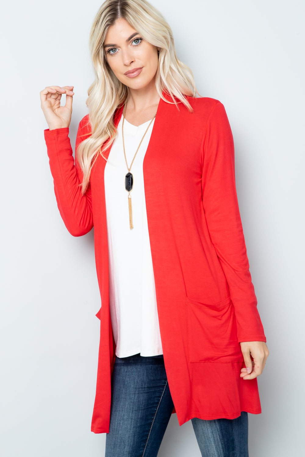 Celeste Full Size Open Front Cardigan with Pockets - Runway Regalia