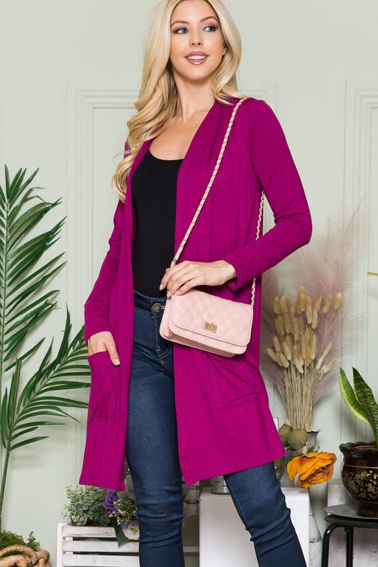 Celeste Full Size Open Front Cardigan with Pockets - Runway Regalia