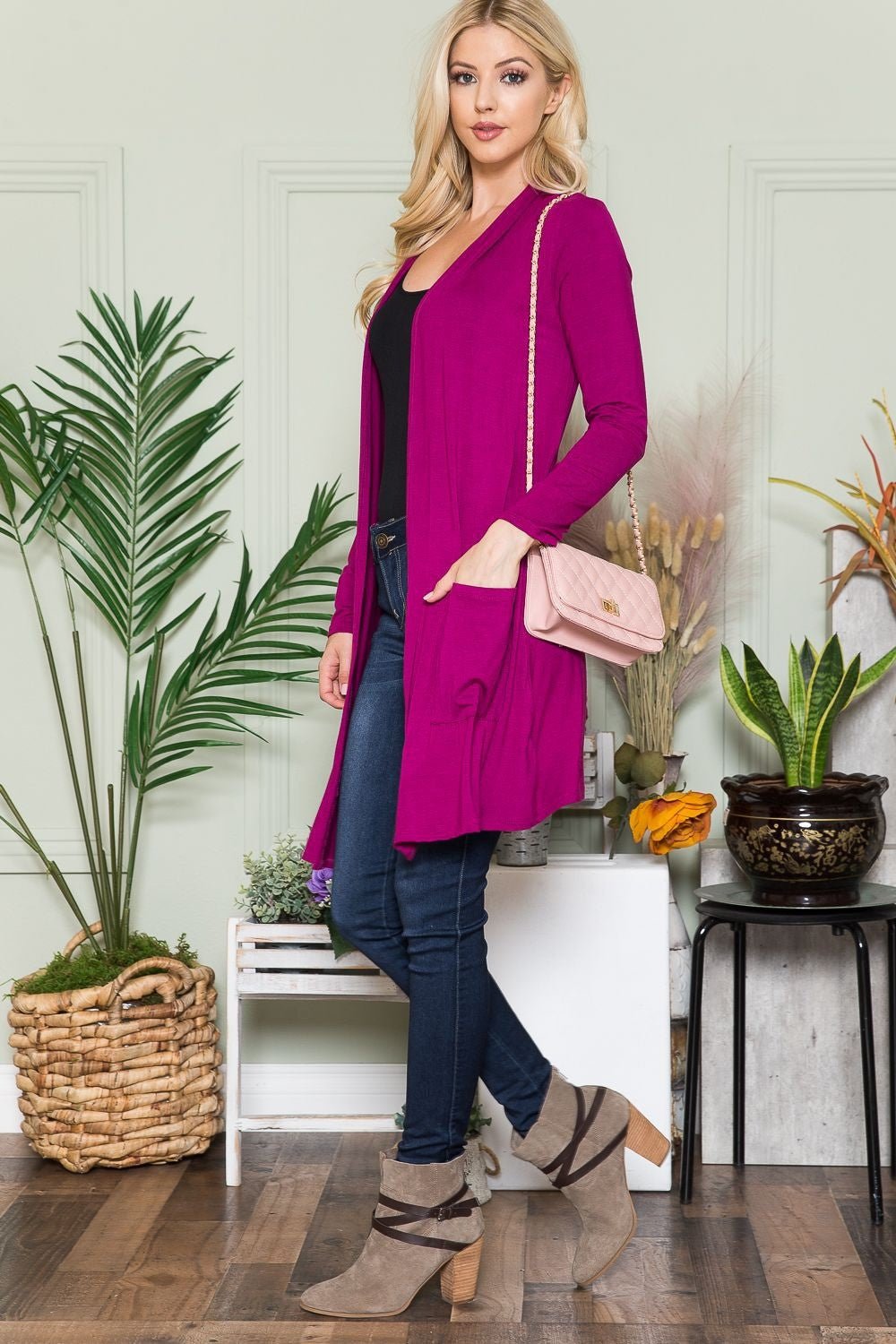 Celeste Full Size Open Front Cardigan with Pockets - Runway Regalia