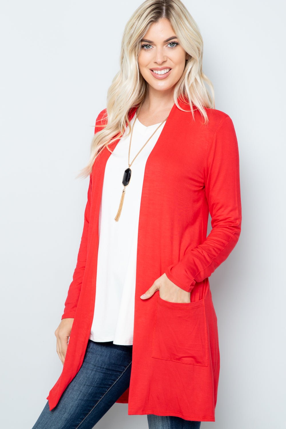 Celeste Full Size Open Front Cardigan with Pockets - Runway Regalia