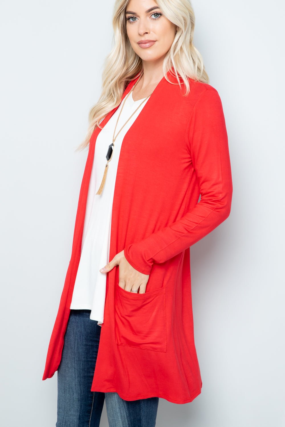 Celeste Full Size Open Front Cardigan with Pockets - Runway Regalia