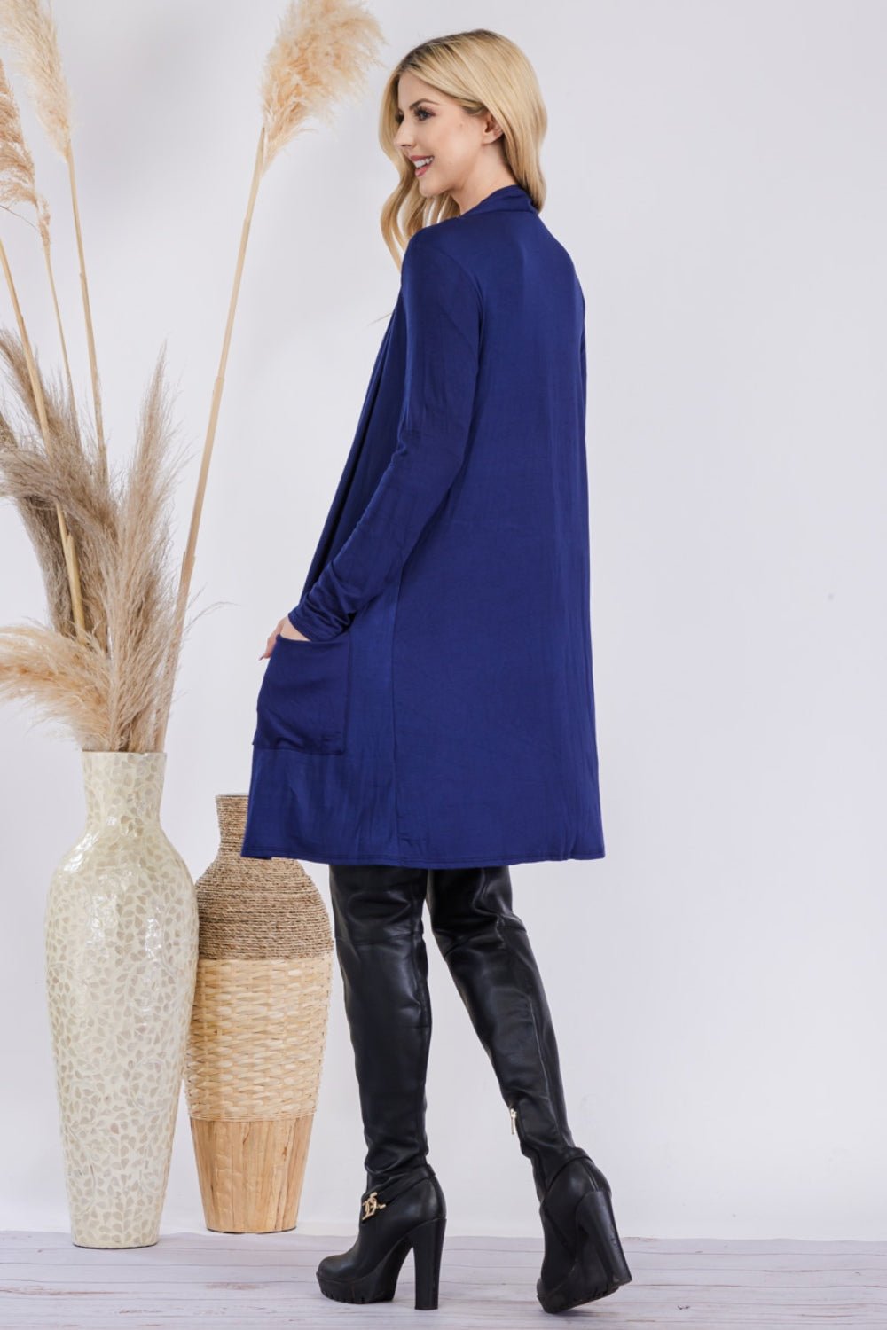 Celeste Full Size Open Front Cardigan with Pockets - Runway Regalia