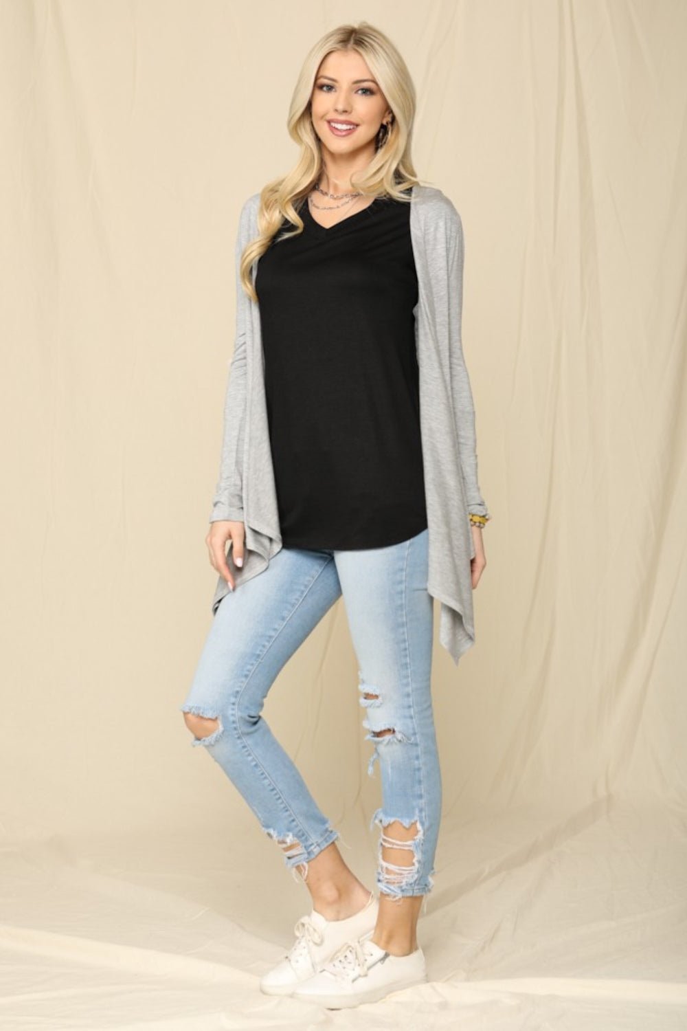 Celeste Full Size Open Front Knit Cardigan - Runway Regalia