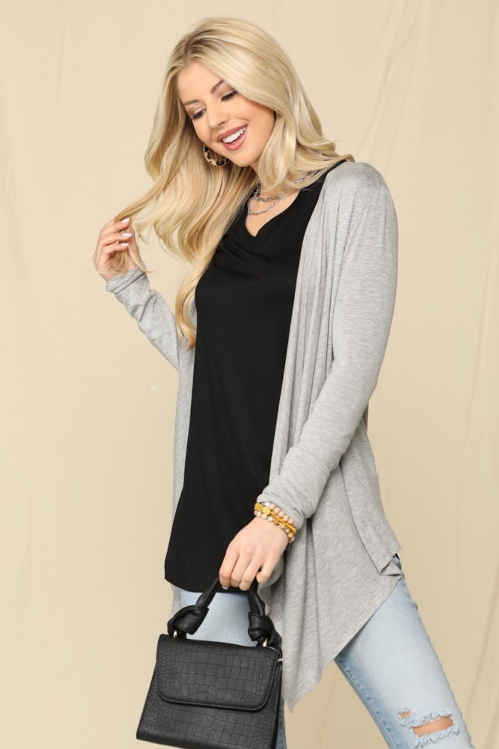 Celeste Full Size Open Front Knit Cardigan - Runway Regalia