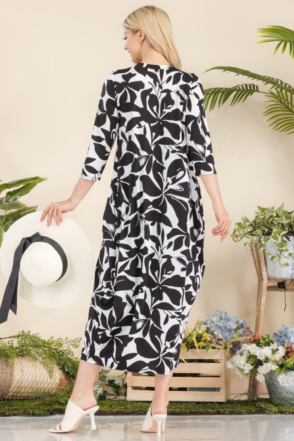 Celeste Full Size Printed Contrast Dress with Pockets - Runway Regalia