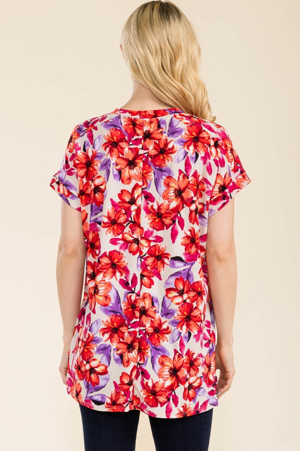 Celeste Full Size Round Neck Short Sleeve Floral T-Shirt - Runway Regalia