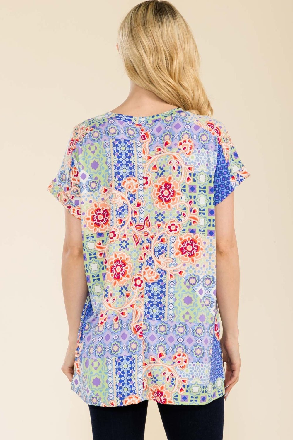 Celeste Full Size Round Neck Short Sleeve Floral T-Shirt - Runway Regalia