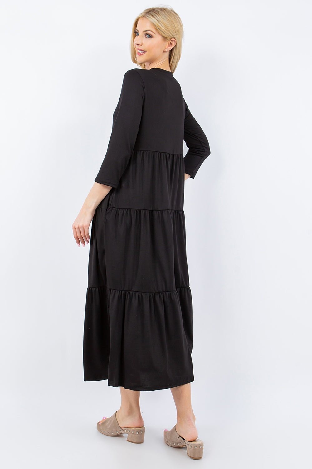 Celeste Full Size Tiered Midi Dress with Pockets - Runway Regalia