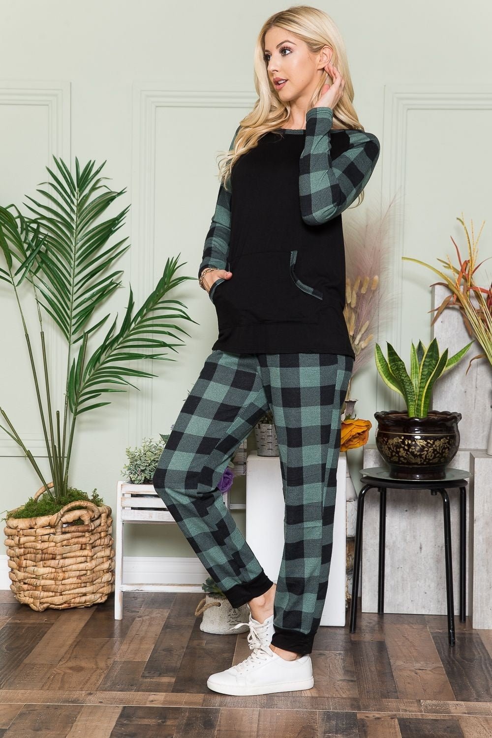 Celeste Plaid Long Sleeve T-Shirt with Pockets - Runway Regalia