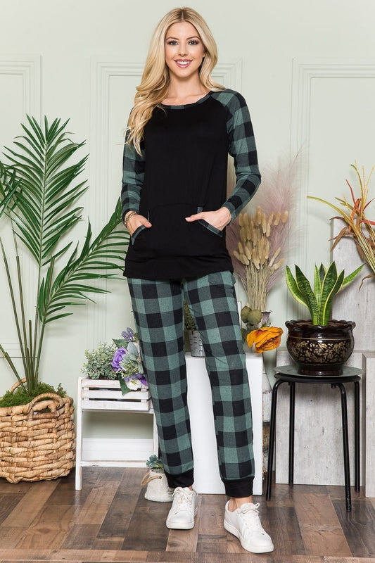 Celeste Plaid Long Sleeve T-Shirt with Pockets - Runway Regalia