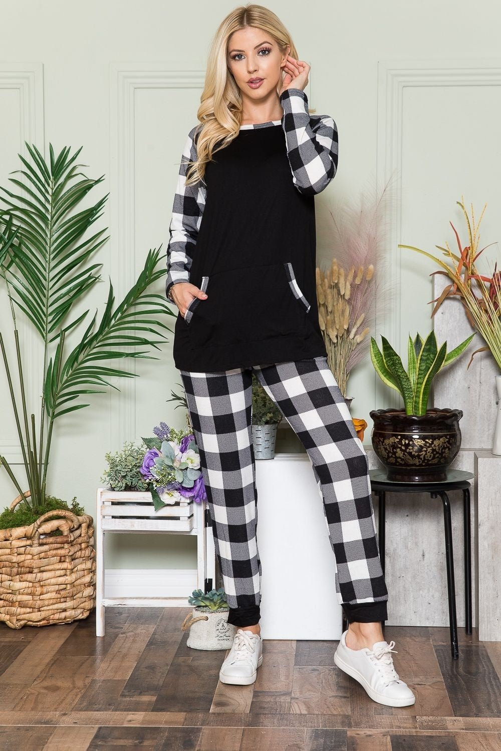 Celeste Plaid Long Sleeve T-Shirt with Pockets - Runway Regalia