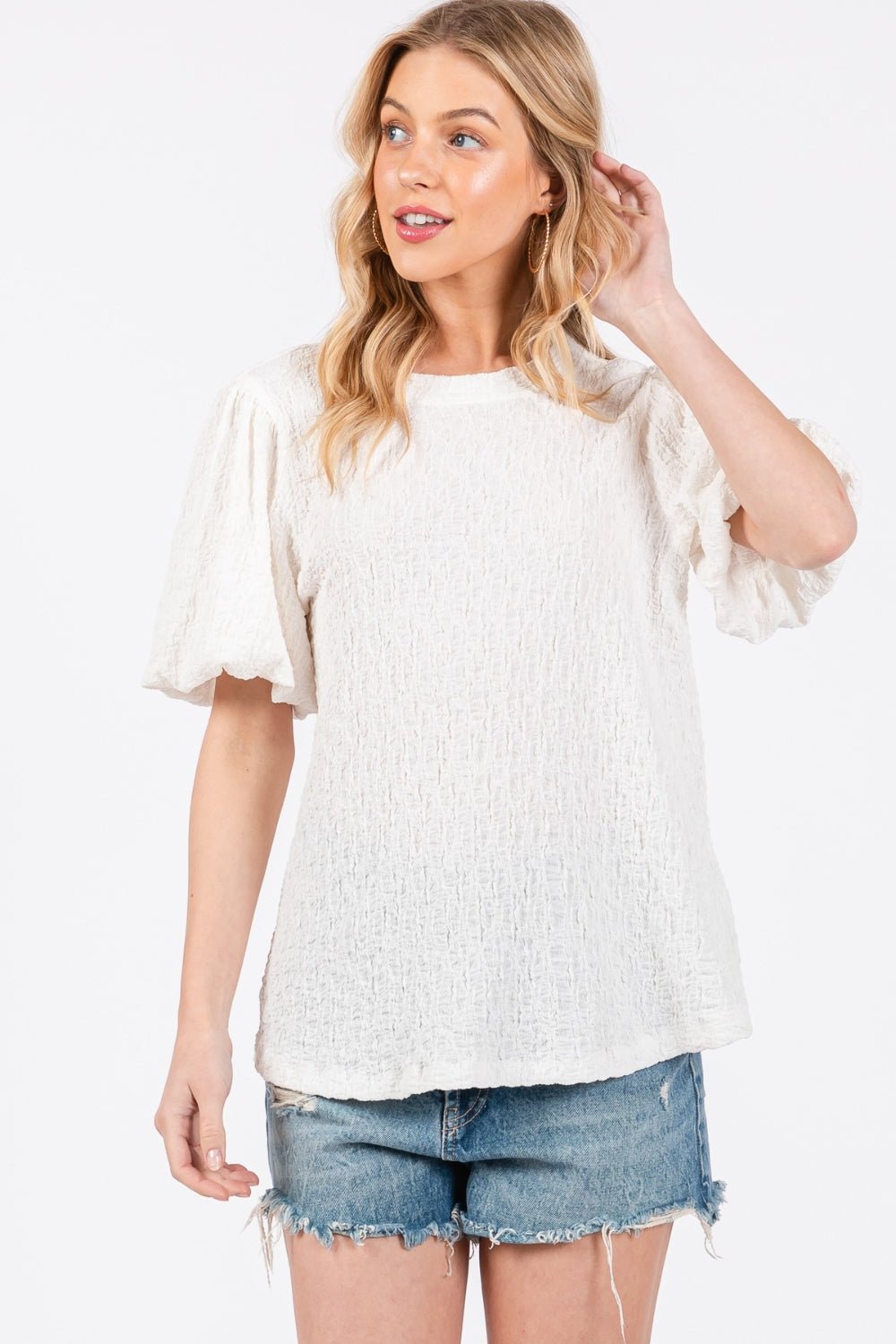 Ces Femme Textured Puff Sleeve Top - Runway Regalia