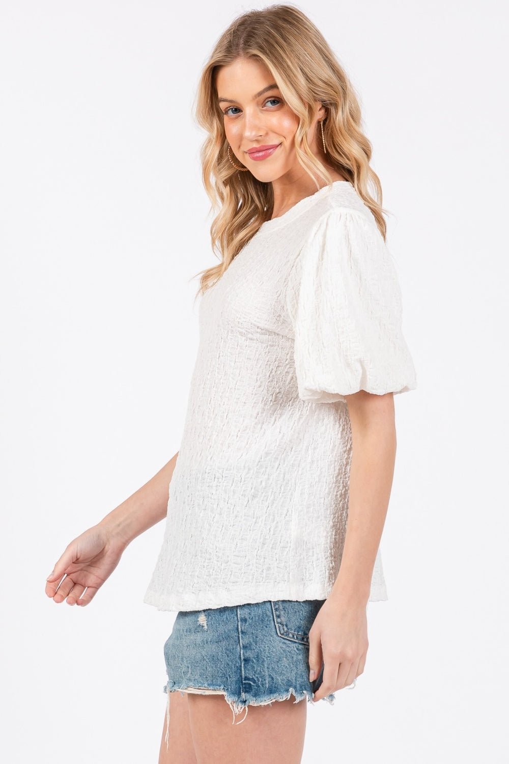 Ces Femme Textured Puff Sleeve Top - Runway Regalia