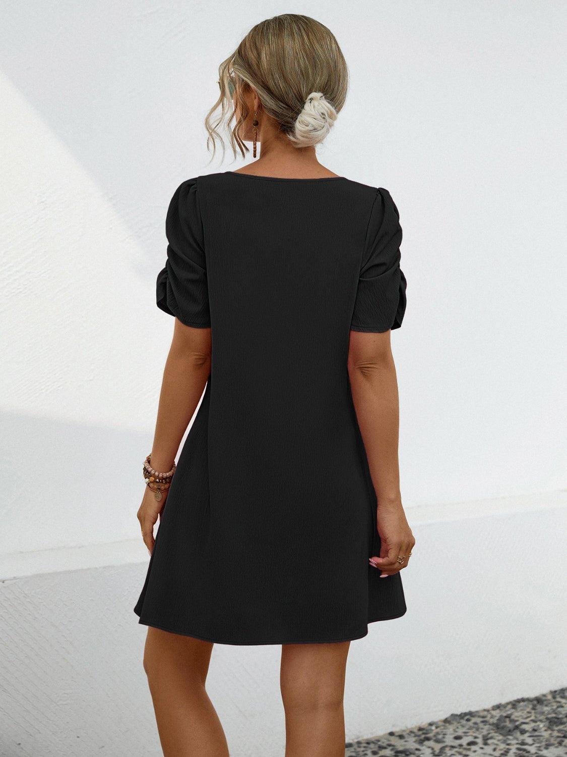 Chain Notched Short Sleeve Dress - Runway Regalia