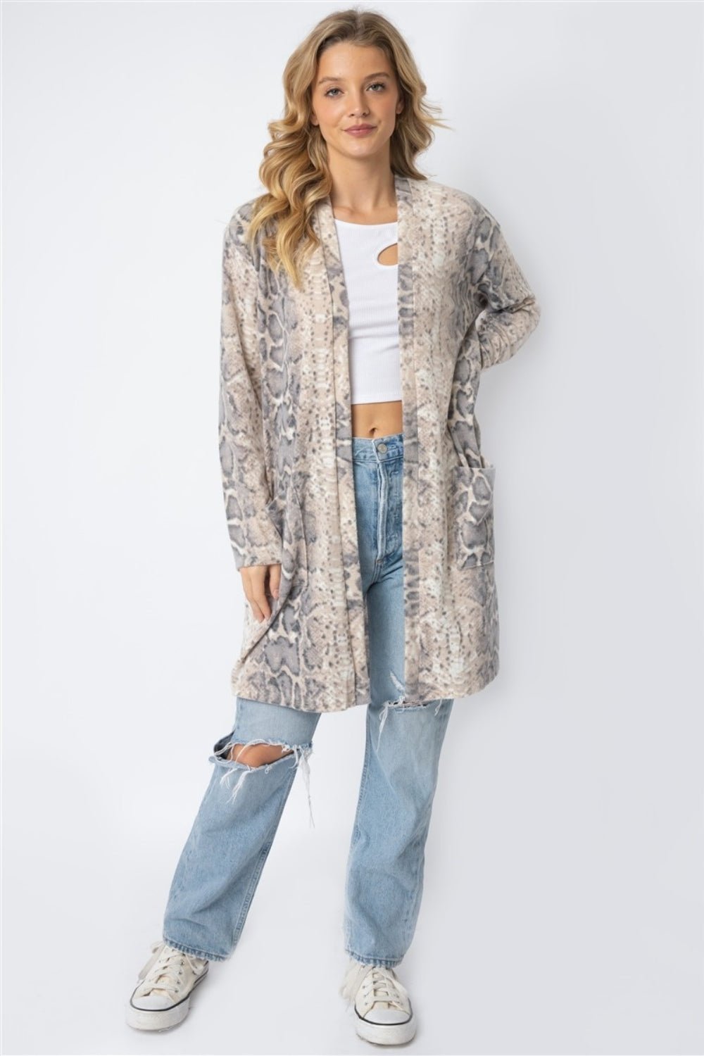 Cherish Apparel Animal Print Flannel Open Front Longline Cardigan - Runway Regalia